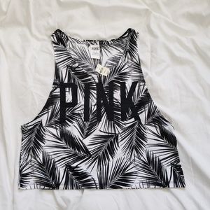 PINK Black and White Palm Leaf Print Tank